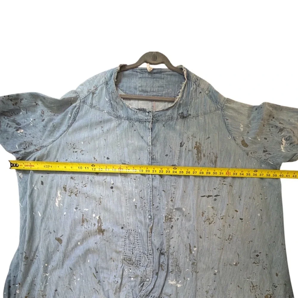 Magnolia Pearl Sanforized Star Denim Shirt Dress Oversized Paint Splatter OSFM - Picture 8 of 10